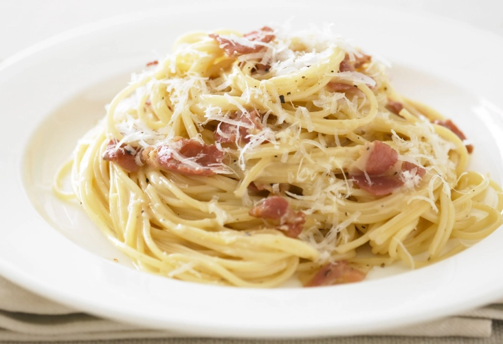 Traditional Italian carbonara recipe with cream